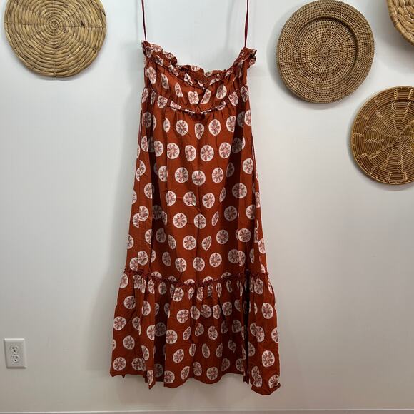 $128 Free People Orange Strapless Leanna Tube Midi Dress XL Beach Vacation Boho - Picture 3 of 6